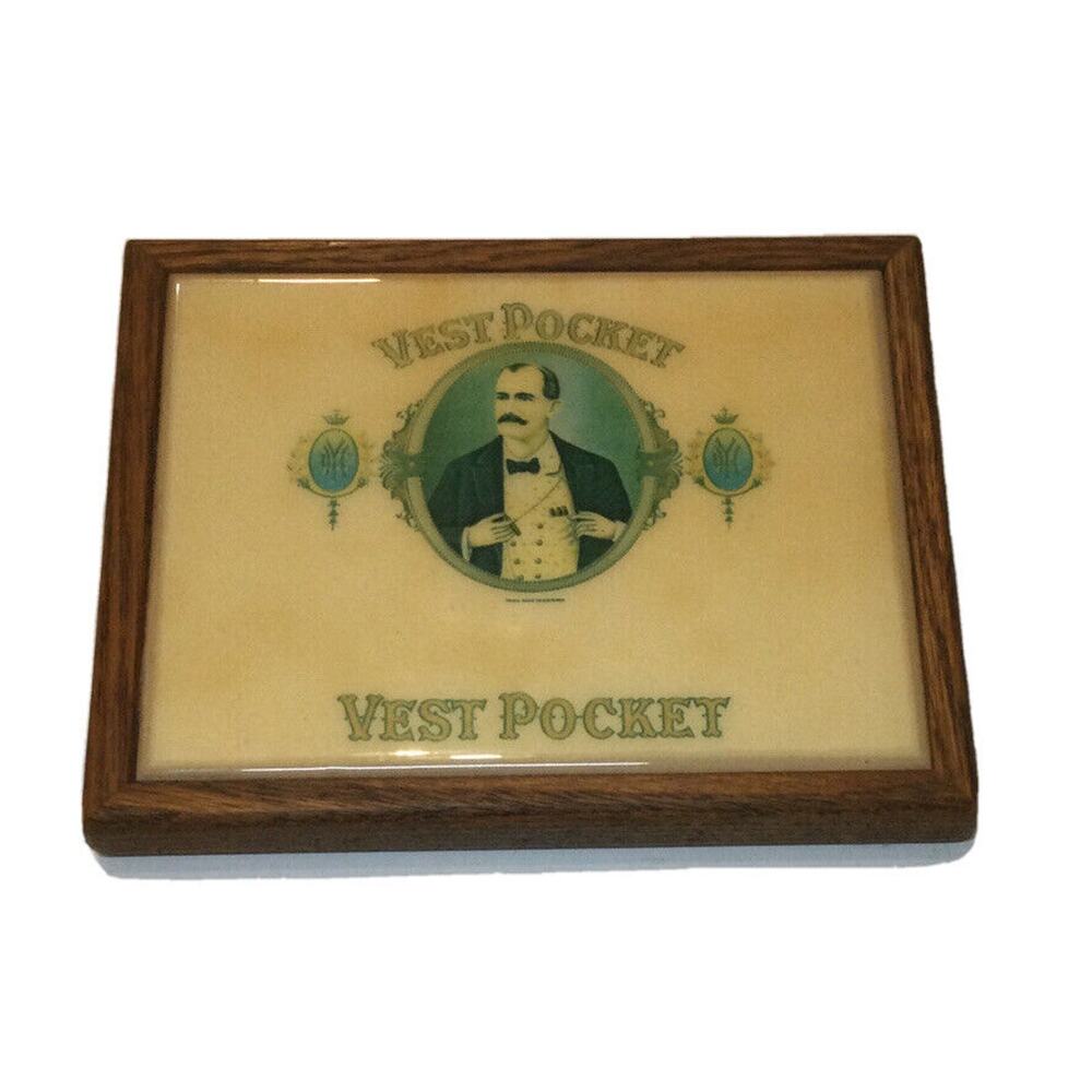 Vintage Vest pocket Cigar Label Framed Ceramic Tile tobacco memorabilia